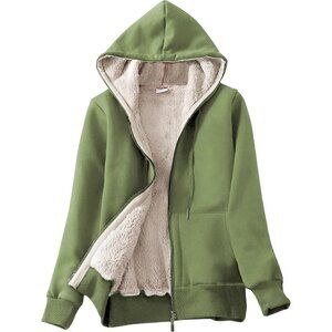 Women's Grass Casual Full Zip Sherpa Lined Hoodie Sweatshirt Jacket Coat